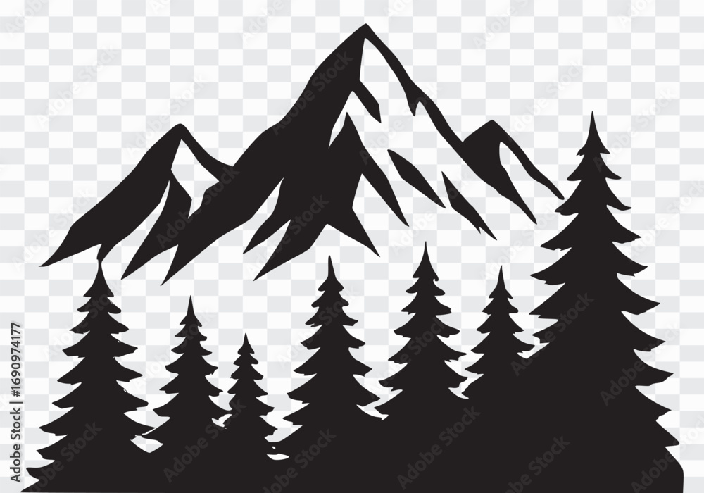 Obraz premium Mountain and Pine Trees Silhouette