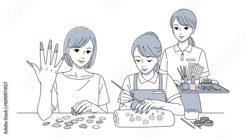 Three women in a kitchen preparing food together one holding a bunch of ingredients another chopping vegetables and the third serving a platter of food