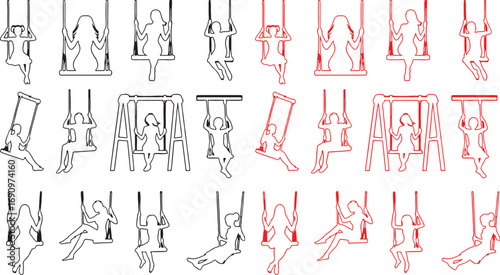 children, swinging, design, vector, silhouettes, illustration, swings