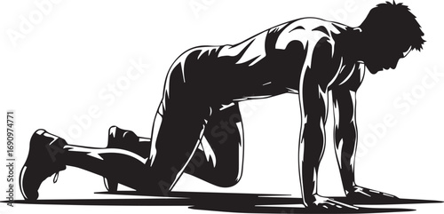 Muscular fitness athlete silhouette performing dynamic exercise motion silhouette on