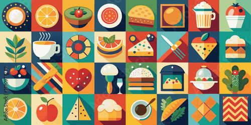 A seamless vector illustration with a cute easter pattern of sweet, decorated eggs and desserts