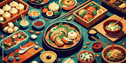 Delicious and tasty gourmet food on a plate is a Thai style art painting