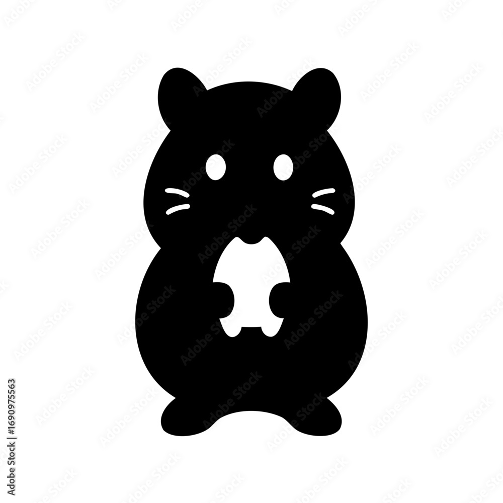 Fototapeta premium Stylized black silhouette of a hamster with puffed cheeks eating food