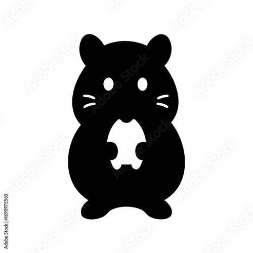 Stylized black silhouette of a hamster with puffed cheeks eating food