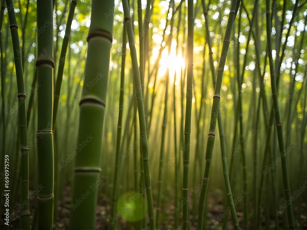 Obraz premium Bamboo Stalks with Sunlight, bamboo forest