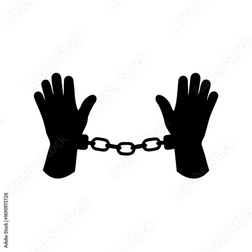Silhouette of two hands with a chain, representing restriction or imprisonment