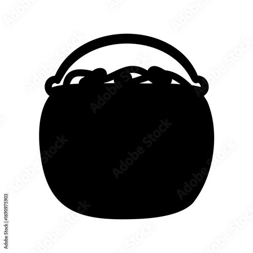 Halloween black cauldron silhouette overflowing with goodies and spooky surprises inside