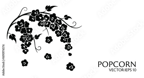 Elegant black floral silhouette design with delicate vines and leaves on a white background
