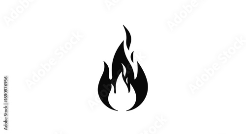Fiery flame symbol, icon representing heat and energy in a simple black and white design