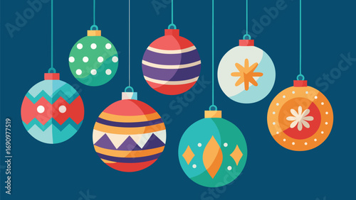 Christmas Ornaments Hanging on Dark Teal Background baubles pack