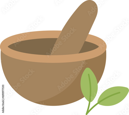 Mortar And Herb Medicine Illustration
