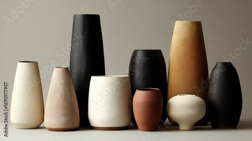 Ceramic vases in various colors and shapes