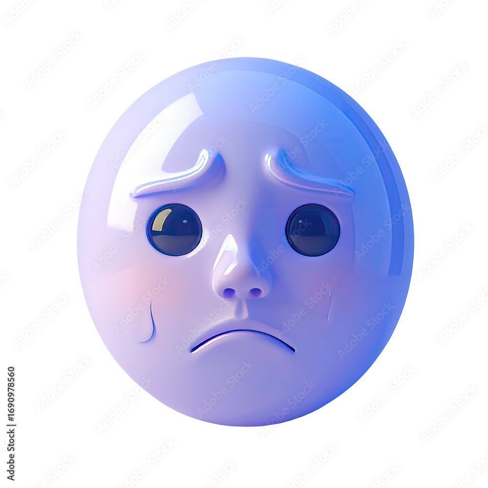 Fototapeta premium Light purple, round emoticon with a sad expression