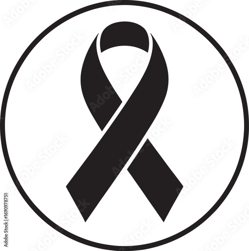 Simple black awareness ribbon symbol in a circle graphic