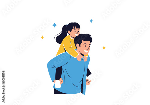 Happy father giving daughter a piggyback ride celebrating special father daughter moments together