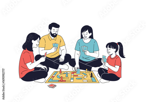 Family playing board game enjoying time together indoors