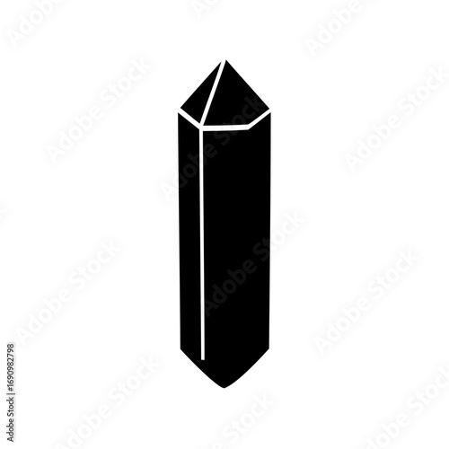Black and white vector illustration of a hexagonal crystal or mineral specimen