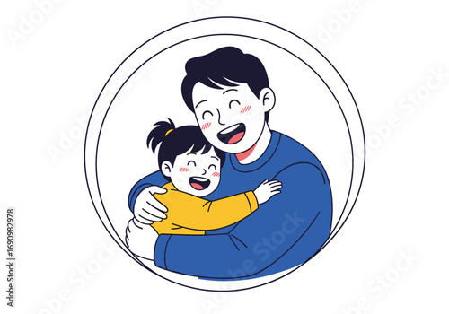A father hugging his happy daughter close feeling pure joy and love