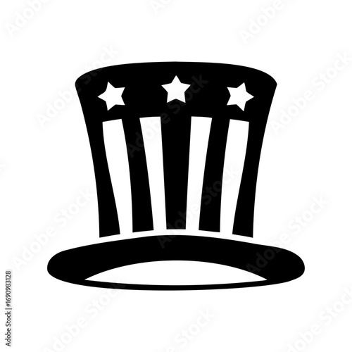 Black and white illustration of an iconic Uncle Sam hat with stars