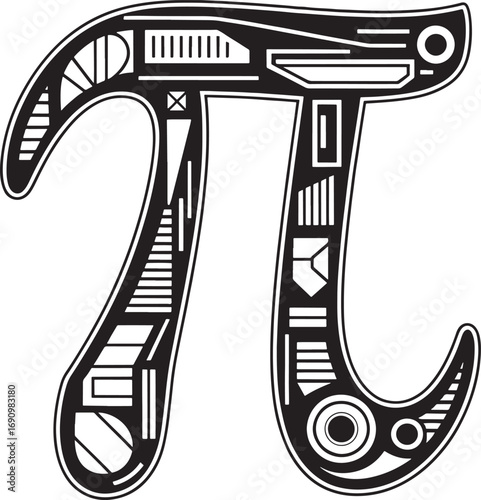 Intricate steampunk pi symbol design intricate geometric mechanical pi symbol graphic