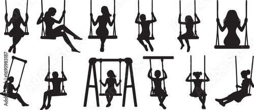people, design, vector, silhouettes, illustration, swings