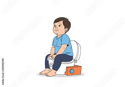 Young boy sitting calmly listening to music on a portable radio device