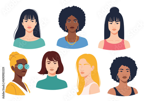 Diverse group of women featuring different hairstyles and complexions