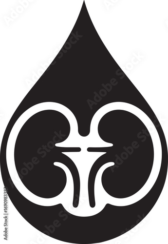 kidney symbol Abstract within a droplet shape medical healthcare emblem