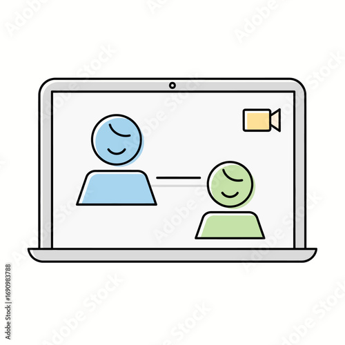 
Video conference on laptop. Remote work & online meeting vector icon