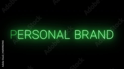 Flickering neon green Personal brand sign animated on black background.