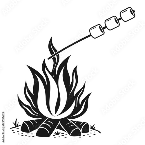 Roasting marshmallows over a campfire silhouette