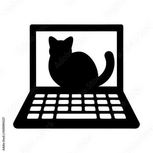 Black cat silhouette appears on laptop screen silhouette