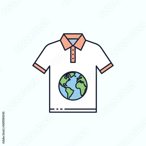 shirt, polo shirt, fashion, clothing, apparel, sustainable fashion, eco friendly, ethical clothing, slow fashion, earth, globe, planet, vector, icon, symbol, illustration, print, design, flat design, 