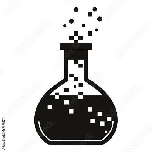 Black silhouette of a bubbling erlenmeyer flask silhouette
