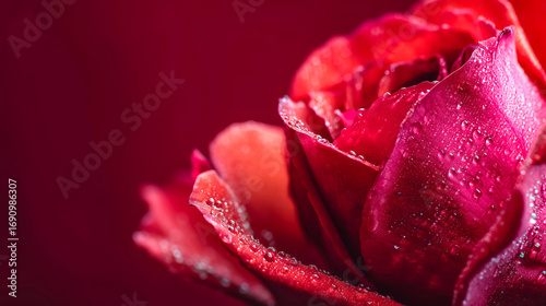Close-up Macro of a Vibrant Red Rose with Water Droplets flower