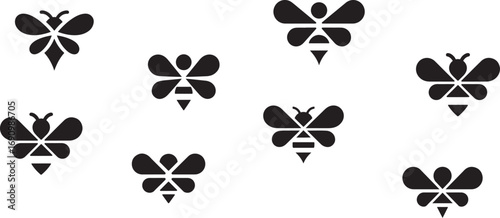 Stylized black bees scattered on white insect pattern