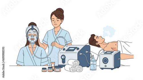 Professional spa treatment with facial steamer and advanced skincare equipment for rejuvenation and relaxation in a serene beauty salon setting