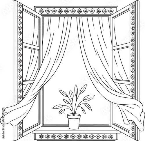 Open window with curtains blowing gently inward inviting newness
