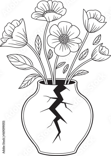 Beautiful broken vase with blooming flowers inspiring german quote art