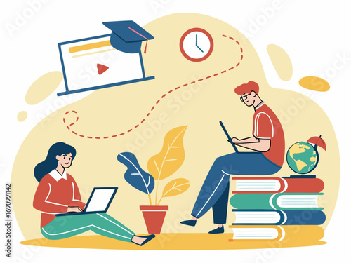 Vector Illustration of Online Learning and Virtual Education