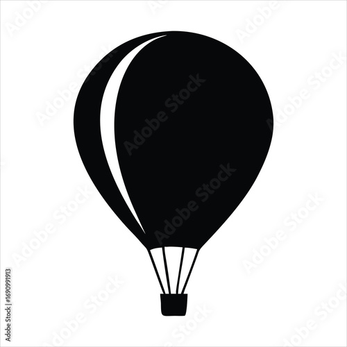 Simple black silhouette of a hot air balloon on white background