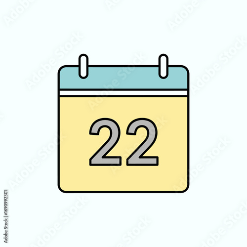 Calendar icon for date 22. Event schedule and appointment vector symbol.