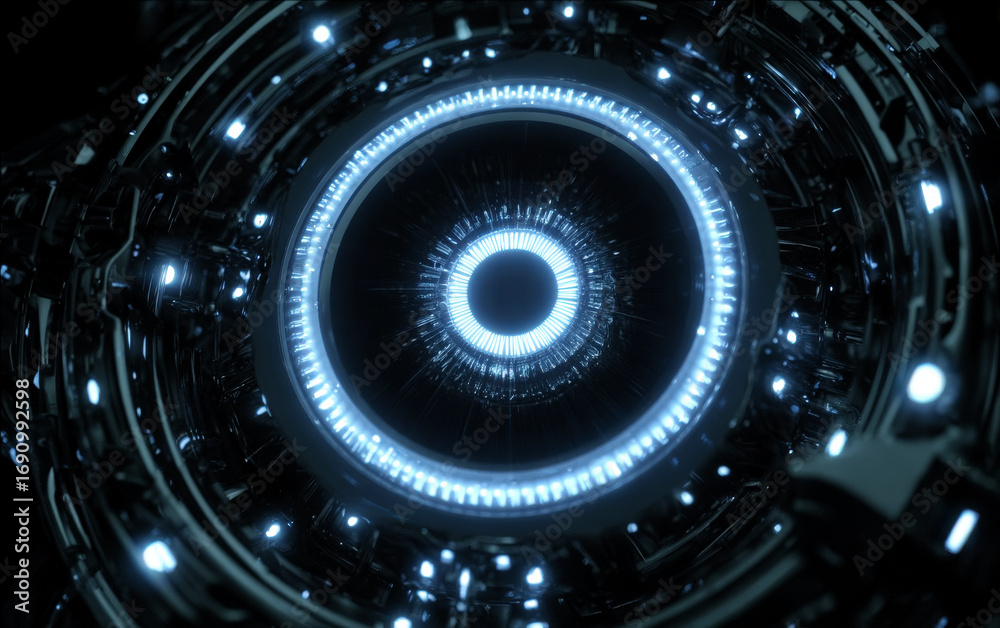 Fototapeta premium High-tech circular structure with glowing blue lights and intricate patterns
