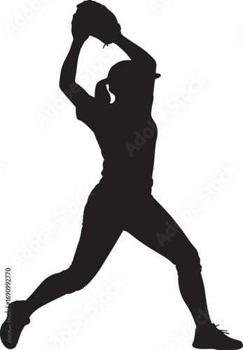softball pitcher throwing a ball during a game Silhouette art
