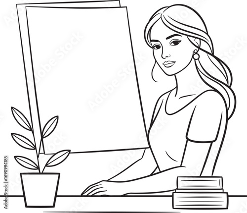 Woman empowered by creative freedom on blank page with german quote