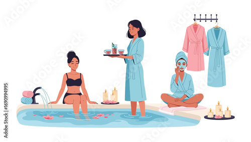 Serene Spa Day: A rejuvenating scene of relaxation, featuring individuals indulging in the art of self-care through spa treatments, designed to soothe and rejuvenate.