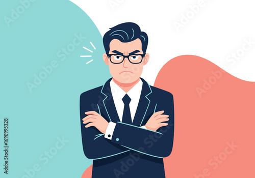 Frustrated businessman frowning angrily standing with arms crossed feeling annoyed and disappointed