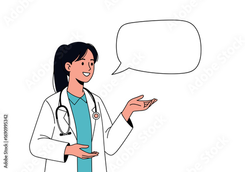 Illustration of a doctor explaining medical information with a speech bubble