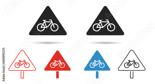 Bicycle Warning Signs in Various Colors and Styles.