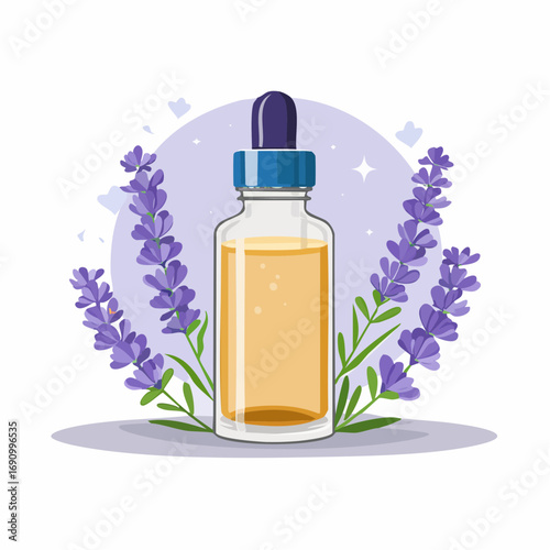 Eine kleine Glasflasche mit Lavendelöl